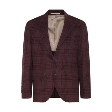 Brunello Cucinelli - Burgundy Wool And Silk Blend Check Blazer