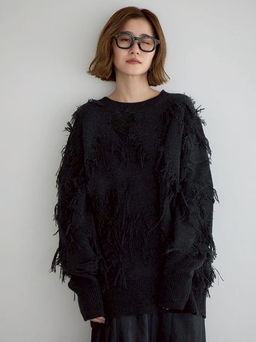 慵懶感落肩設計流蘇造型針織上衣(07001140500) - YECCA VECCA