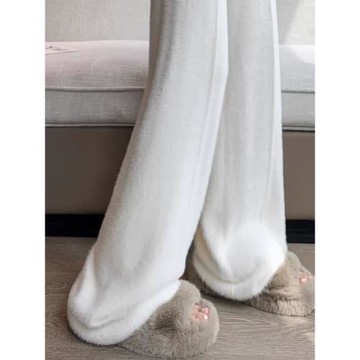 水貂絨針織闊腿褲女2026新款冬季加厚馬海毛絨絨休閑褲高腰直筒褲