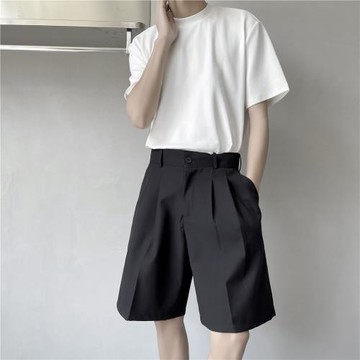 黑色西裝短褲男士潮牌寬松休閑男款中褲夏季薄款冰絲速干五分褲子