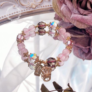 天然水晶手鍊 粉水晶手鍊 女 旺桃花 正姻緣 穩定感情 粉水晶 白水晶手串 促婚戀愛 星空皇冠手鍊 閨蜜手鍊