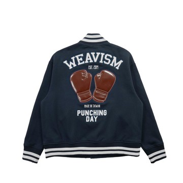 拳魂重磅拼接棒球外套-霧藍