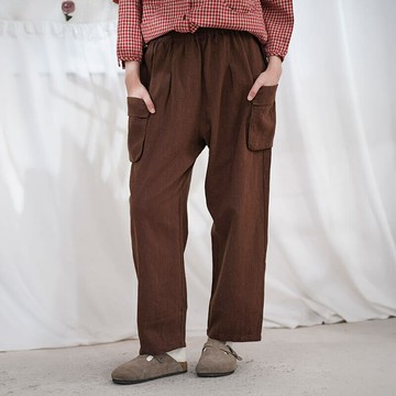 純色大口袋休閒長褲250128