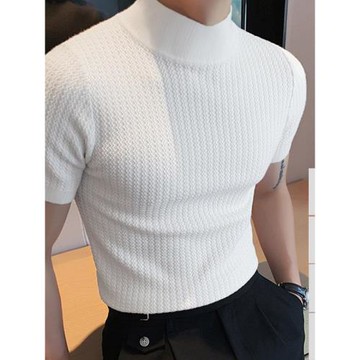 2023夏季休閑簡約短袖打底衫歐美男士半高領純色T恤Men's T-Shirt