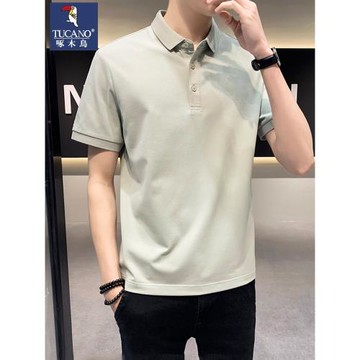 啄木鳥翻領男士短袖t恤夏季新款純色polo衫半袖高檔男人百搭上衣