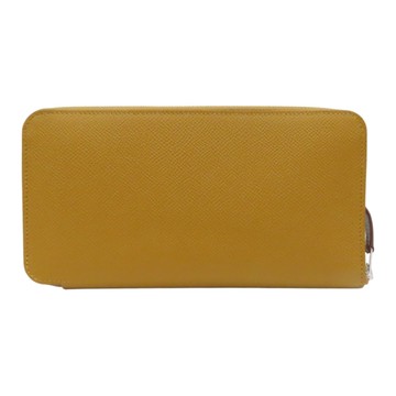 【二手名牌BRAND OFF】HERMES 愛馬仕 金棕色 皮革 絲巾 Silk In Classique Long 拉鍊 長夾 B刻