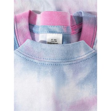 重磅白粉蘭扎染設計純棉短袖T恤男 夏季舒適顯白寬松休閑體恤上衣