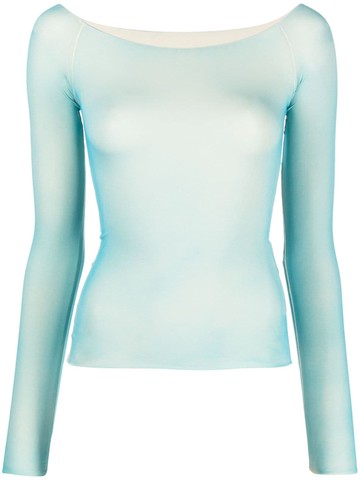 MM6 Maison Margiela - boat-neck long-sleeve T-shirt - women - Elastane/Polyamide - XL - Blue