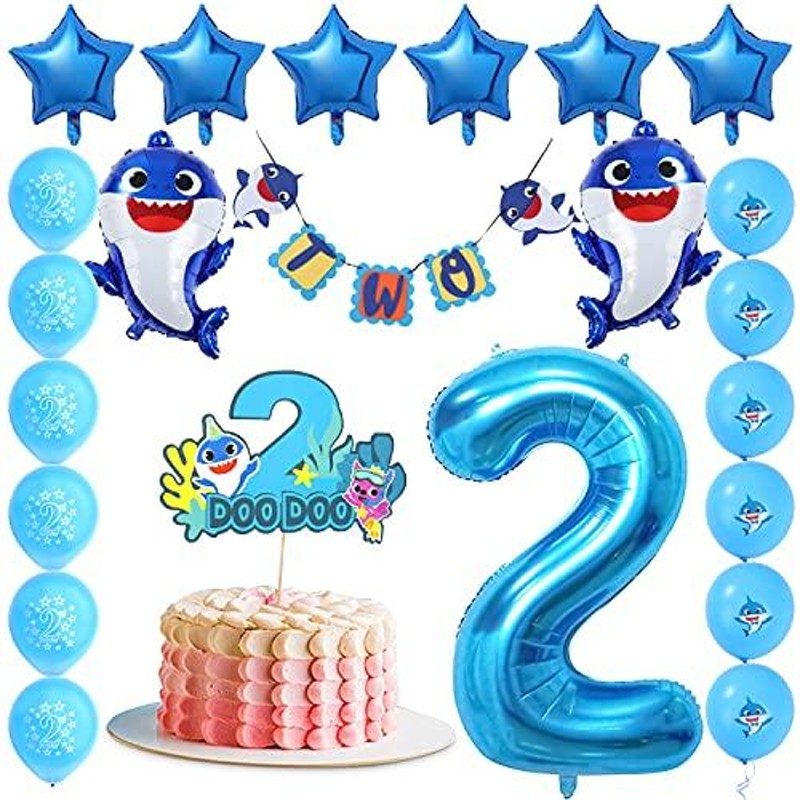 Baby Shark 2 nd Birthday Party少年用デコレーション-Shark 2 nd Bday