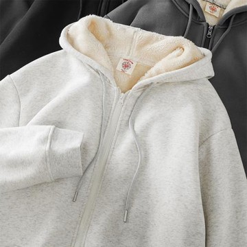 DUKEEN重磅500g連帽拉鏈衛衣男冬季純色加絨加厚開衫羊羔絨外套潮