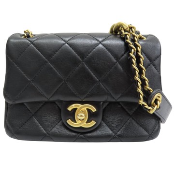 CHANEL 香奈兒 黑色 菱格紋 羊皮 Mini Flap 肩背包 【二手名牌BRAND OFF】