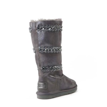 【Australia Luxe】羊毛中筒雪靴 皮繩金屬鍊條款 復古銀