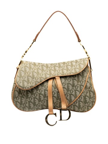 Christian Dior Pre-Owned - 2002 Oblique Double Saddle shoulder bag - women - Canvas/Calf Leather - One Size - Green