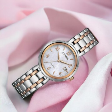 CITIZEN 星辰 LADY’S 光動能簡約女錶 手錶 菱格紋 EW2696-84A