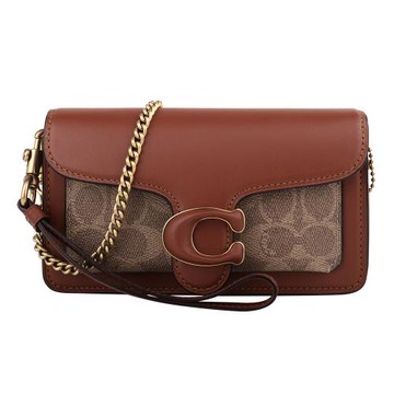 COACH   防刮撞色皮革可手拿/斜背兩用包(卡其x棕)