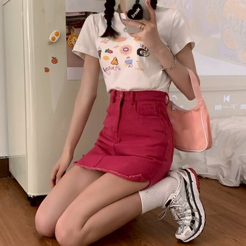 糖果色牛仔半身裙高腰a字裙子新款夏季夏季包臀裙女辣妹短裙