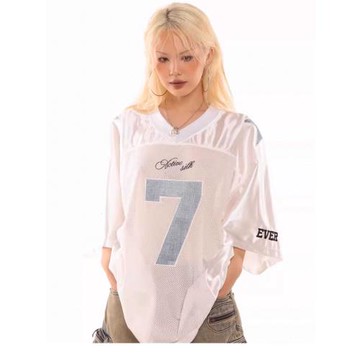 2000archives復古7號football球衣短袖T恤女夏季薄款寬松落肩上衣