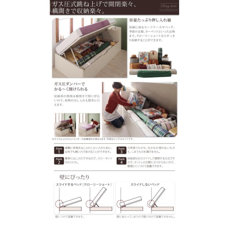 組立設置料込み〕跳ね上げ収納ベッド 〔Clory Short〕 〔薄型