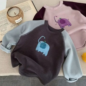 軟糯糯~兒童新款德絨打底衫冬季男女童插肩袖洋氣內搭長袖T寶寶 兒童發熱衣 男童內搭衣 長袖T恤 中大童秋冬打底衫