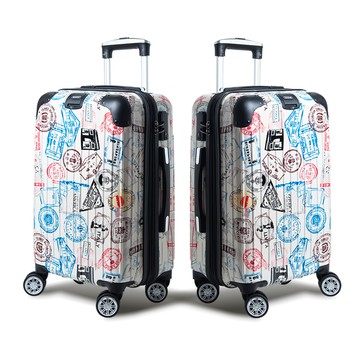 【Alldma鷗德馬】24吋郵戳拉鏈行李箱S4-白郵(贈保護套C2+B2棋盤束帶+多功能海關鎖)