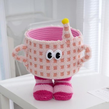 2025新款卡通小怪獸手工編織客廳陽臺桌面茶幾收納箱整理筐籃盒