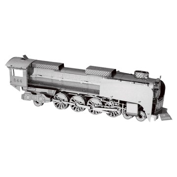 3D微型雕塑拼圖 2片裝 精緻金屬模型 DIY益智玩具 桌面擺飾  蒸汽火車 銀色  1組