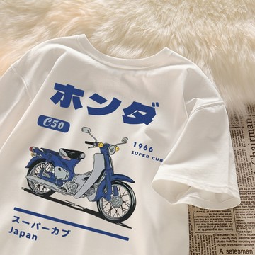 千萬別忽視！！白色衣服  動漫單車 印花t恤 oversize 短袖T恤 日系 t恤女 蓋屁股上衣 精品衣服 大尺碼上衣