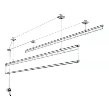 三桿式升降晾衣架手搖雙桿式加筋加厚鋁合金晾衣桿銀色香檳曬衣架