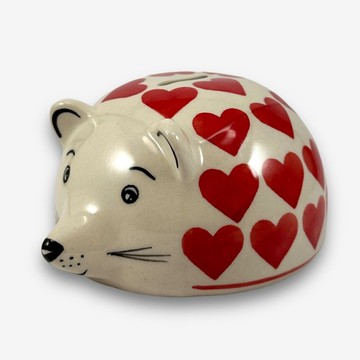 波蘭手繪手工陶-刺蝟存錢筒 12cm 紅心皇后系列 入門款