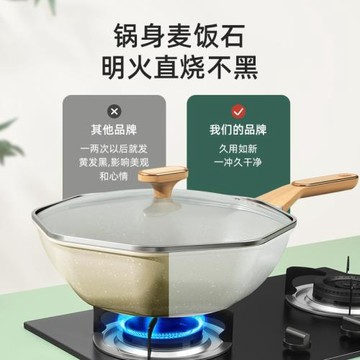 麥飯石不粘鍋家用炒菜鍋八角炒鍋煎蛋不沾平底鍋電磁爐燃氣灶專用