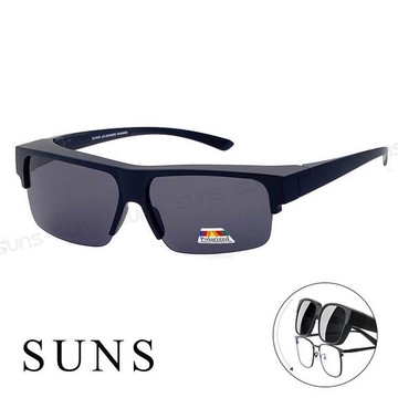 【SUNS】MIT超輕量半框偏光套鏡 僅20克 霧黑框Polaroid近視套鏡 套鏡免脫眼鏡直接戴上