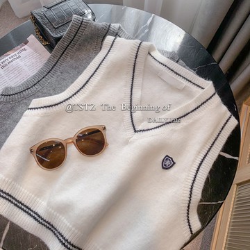 清倉撿漏~專柜撤回尾貨大牌女裝新款復古V領套頭無袖日系毛衣外套