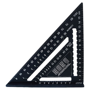 E-BASE 百駒尺業 鋁合金三角尺 台灣製 角度/長度/寬度測量 0~15cm 0~90度角度測量  黑色  1支