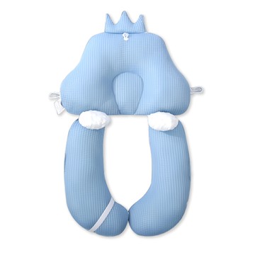 OhBabyLying 嬰兒枕 安撫定型枕 荳荳絨 + 網眼  藍色  1組  均碼