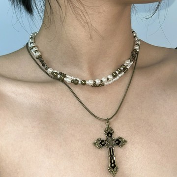 【台灣公司 可打統編】免運 歐美爆款暗黑風多層疊戴十字架吊墜項鏈女飾品復古高級感小眾配飾 可開發票 全館五折 工廠現貨直銷 新品特價 z9211