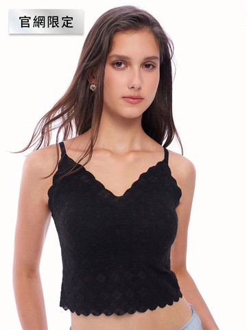 幾何小花蕾絲刷毛V領Bratop-黑 | 官網限定