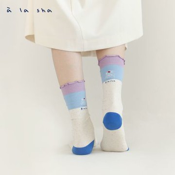 a la sha 蘋果貓捲邊點點紗分趾襪
