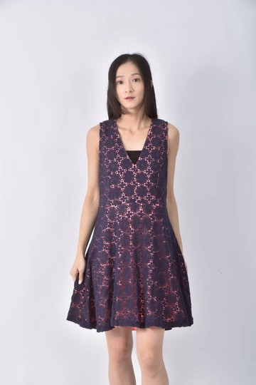 (S) french connection棉質雕花無袖藍色洋裝