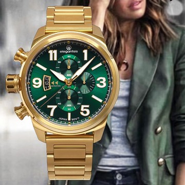 elegantsis 愛樂時 英式街頭 經典時尚 計時石英錶-綠45.5mm ELJT48MQS-OG04MA