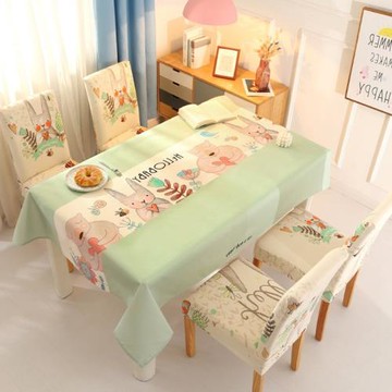 彈力通用餐桌椅子套罩套裝長方形臺布高級感板凳卡通可愛茶幾桌布