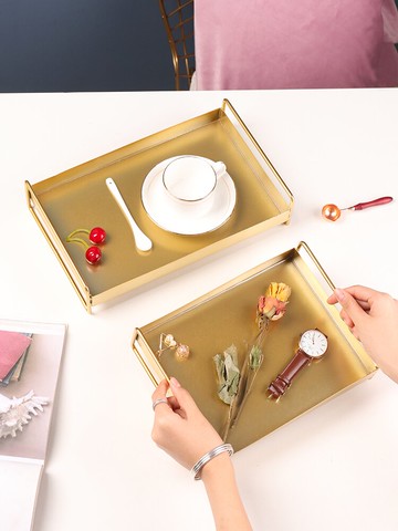 托盤 北歐輕奢家用長方形鐵藝托盤放茶杯水壺杯子置物盤可行動茶水盤子『XY15391』