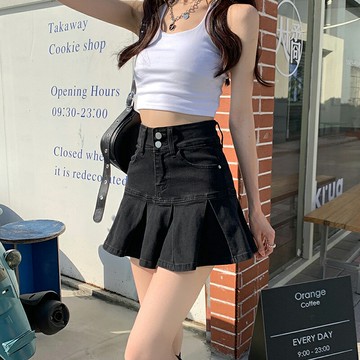 牛仔短裙 女夏季高腰顯瘦辣妹包臀荷葉邊半身裙【不二雜貨】