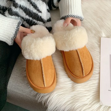 台灣現貨❤️雪靴拖鞋 厚底毛毛拖鞋女36~42碼  保暖厚絨毛雪地拖鞋 室內外穿毛毛拖鞋