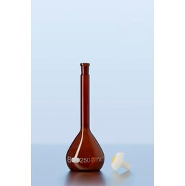 《德國 DWK》德製  DURAN 茶色 定量瓶 A級 200ML【1支】實驗儀器 玻璃容器 試藥瓶 樣品瓶 AMBER VOLUMETRIC FLASK 200ML