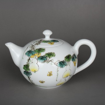 慎德堂粉彩手繪瓜藤葫蘆茶壺 小壺 景德鎮茶具古玩古董仿古陶瓷器