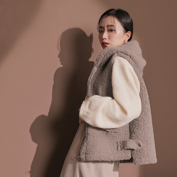 QQ羊羔毛連帽背心-灰【KT28724】