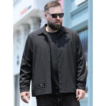 百勝狐大碼男裝秋裝外套加肥加大翻領大肚子男士寬松時尚夾克衫