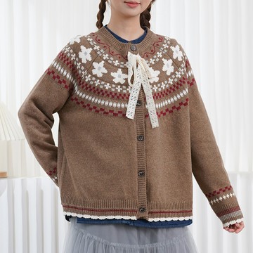 森系復古感 鉤花繫帶毛衣外套122589C