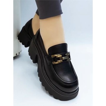 2025年春秋新款英倫風小皮鞋粗跟厚底單鞋女真皮圓頭小個子增高鞋