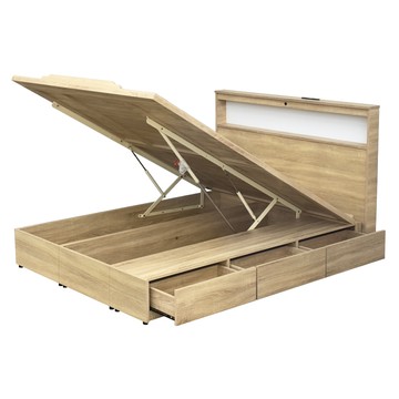 IHouse-山田 雙大6尺房間2件組(床頭、收納抽屜+掀床床底)古橡